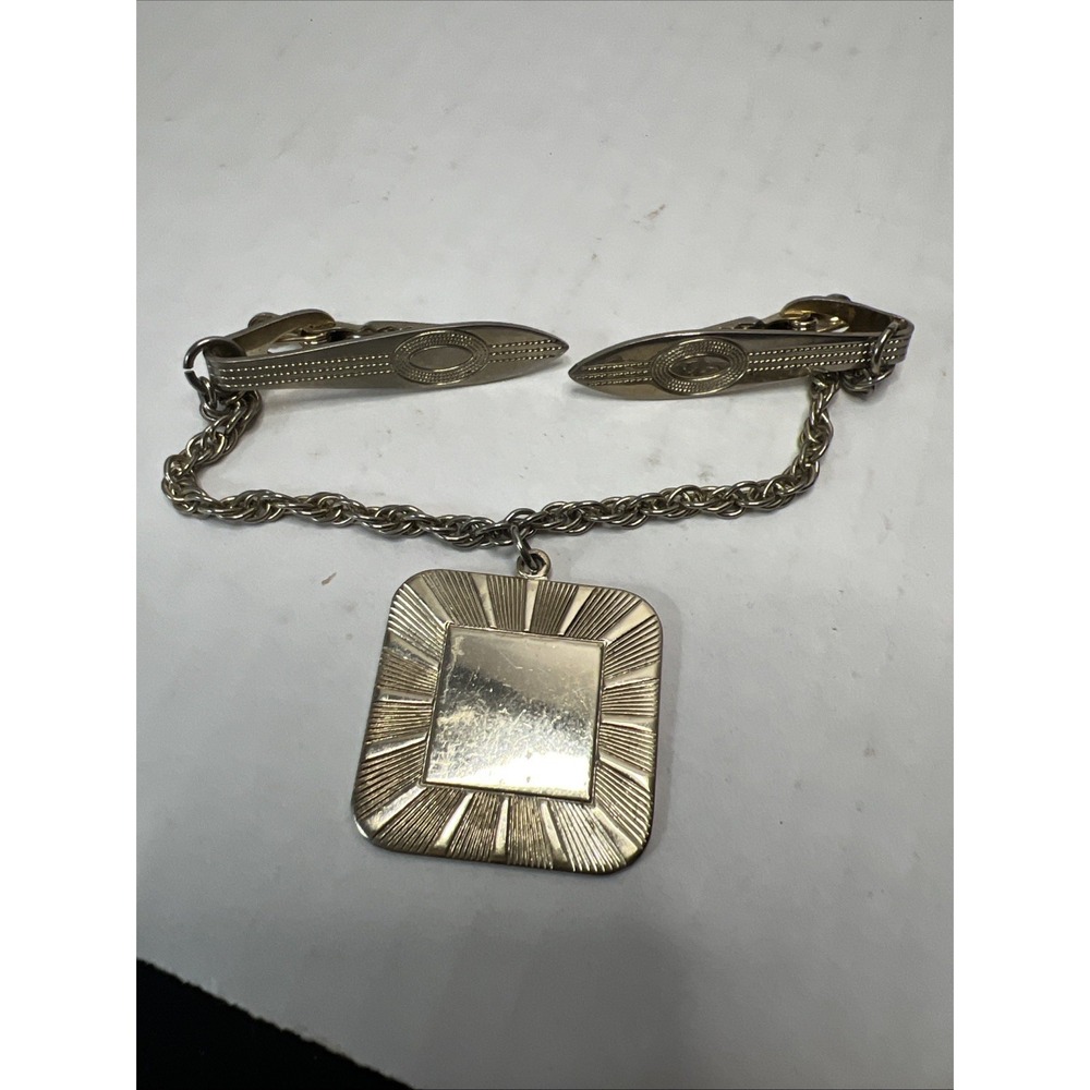 Vintage Tie Clip With Chain and Hanging Plate